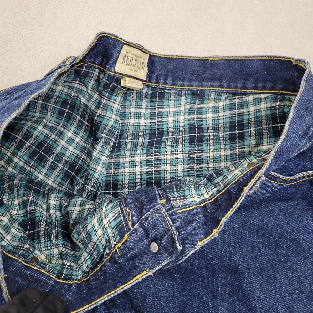 Red Head Jeans Mens 40x30 Blue Flannel Fleece Lined Straight‎ Leg Relaxed Plaid